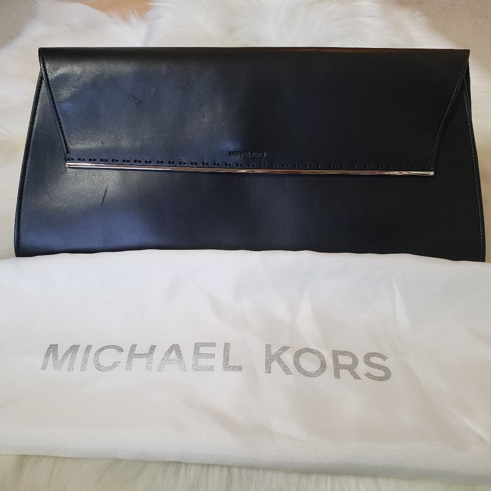 Michael Kors Black Calf Leather Envelope Clutch Handbag. Rare.
